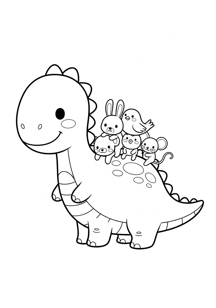 Kawaii dinosaur coloring page printable pdf
